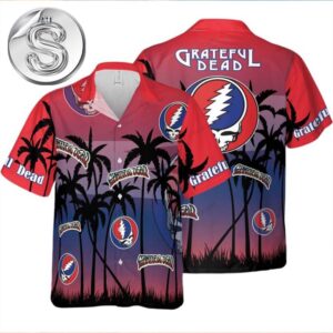 Grateful Dead Red & Purple Sunset Palm Trees 2025 Summer Hawaiian Shirt