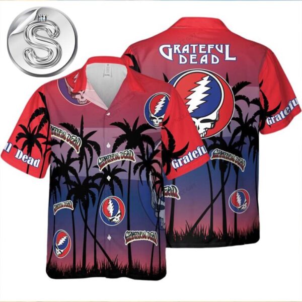 Grateful Dead Red & Purple Sunset Palm Trees 2025 Summer Hawaiian Shirt