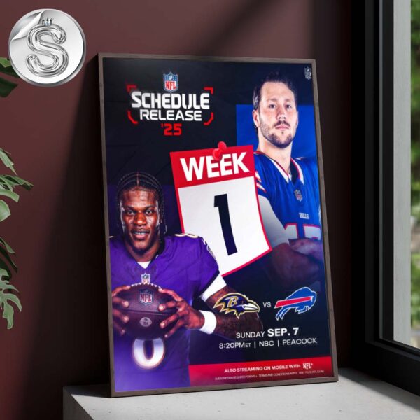 Baltimore Ravens Vs Buffalo Bills Matchup 2025 NFL Schedule Week 1 On September 7th 2025 Home Decor Poster Canvas