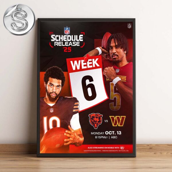 Chicago Bears Vs Washington Commanders Matchup 2025 NFL Schedule Week 6 On October 13th 2025 Home Decor Poster Canvas