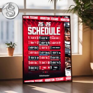 Houston Texans 2025 NFL Schedule Week 1 To 18 Matchups Game Dates Home Decor Poster Canvas