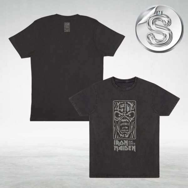 Iron Maiden 50th Anniversary 50th Logo Run For Your Lives Stamp Stone Washed Two Sides Unisex Black Tee
