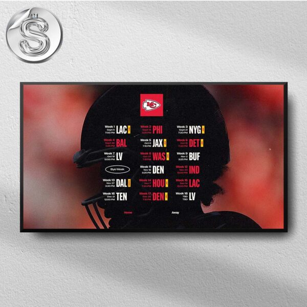 Kansas City Chiefs 2025 NFL Schedule Week 1 To Week 18 Matchups Home Decor Poster Canvas