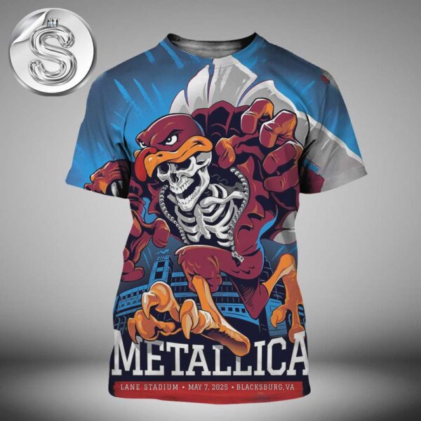 Metallica M72 Virginia Tech North America Tour 2025 Poster For Lane Stadium In Blacksburg VA On May 7th 2025 Met On Tour All Over Print Shirt