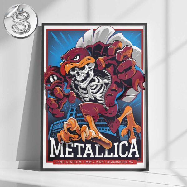 Metallica M72 Virginia Tech North America Tour 2025 Poster For Lane Stadium In Blacksburg VA On May 7th 2025 Met On Tour Home Decor Poster Canvas