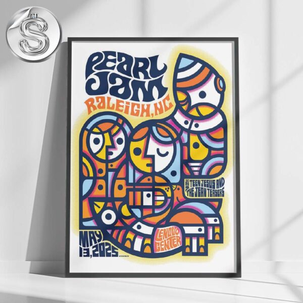 Pearl Jam Event Poster With Teen Jesus And The Jean Tersers At Lenovo Center In Raleigh NC On May 13th 2025 Home Decor Poster Canvas
