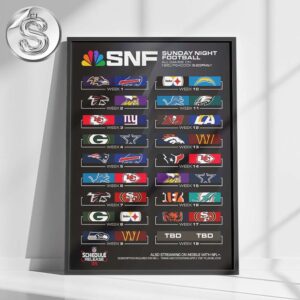 Sunday Night Football 2025 NFL Schedule Week 1 to Week 18 Matchups Home Decor Poster Canvas