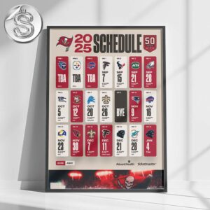 Tampa Bay Buccaneers 2025 NFL Schedule 50th Seasons Matchups Home Decor Poster Canvas