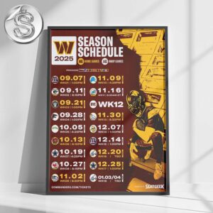 Washington Commanders 2025 NFL Schedule Week 1 To 18 Matchups Game Dates Home Decor Poster Canvas